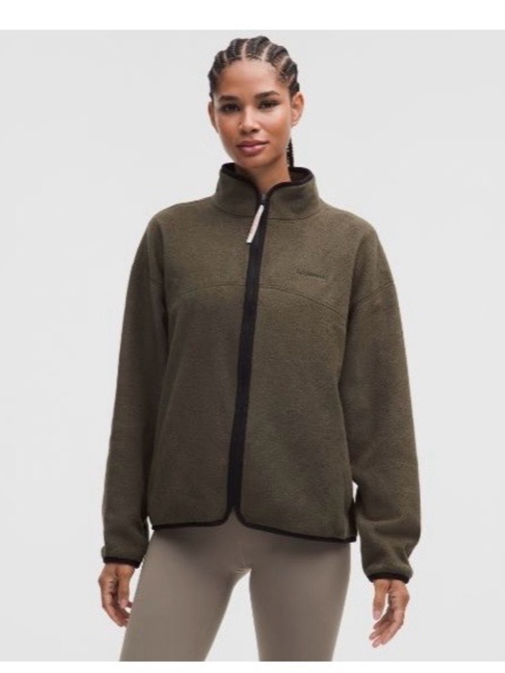 lululemon Tumbled Fleece Full-Zip Jacket Olive Brown/Black/Light Ivory small